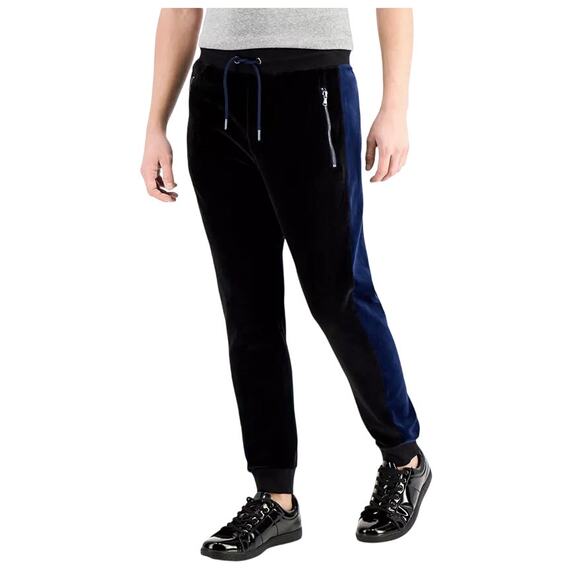 INC Black Blue Velour Men's All-Time Track Pants Size Medium - Picture 1 of 7